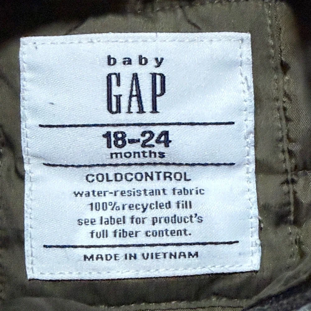 Baby Gap Coat Puffer Jacket Olive Green Hooded Water Resistant 18-24 Month Boys